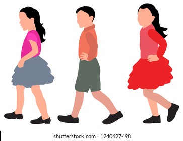white background, flat style, kids go