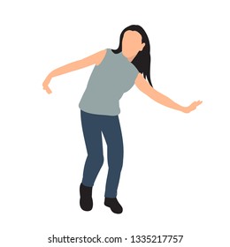 white background, in a flat style a little girl is dancing