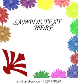 White background with flowers of different colors, vector illustration