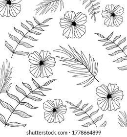 fondo blanco de flores y hojas