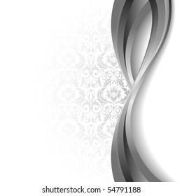 White  background with flowers and leaves and silver wave.