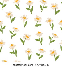White background with flowers. Vector seamless illustration.