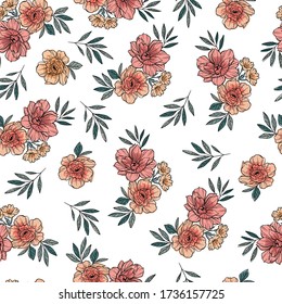 White background of flowers. Vector seamless pattern.