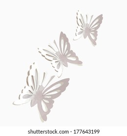 white background with flying paper butterflies. Vector
