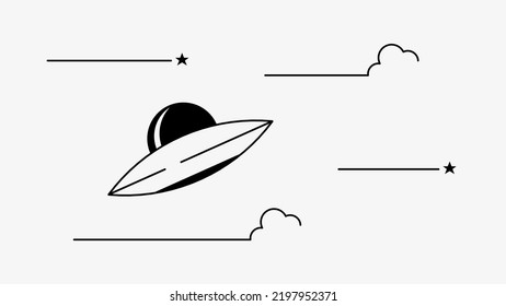 white background with flying ufo in line style