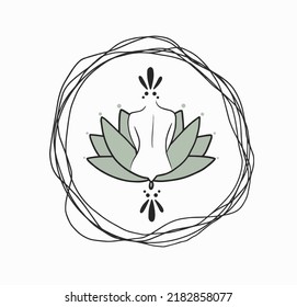 White Background With Frame And With Lotus Flower. Self Care Logo