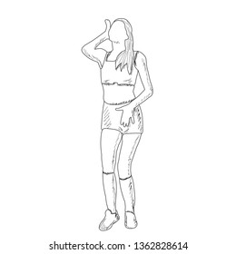 white background, freehand sketch of a girl dancing