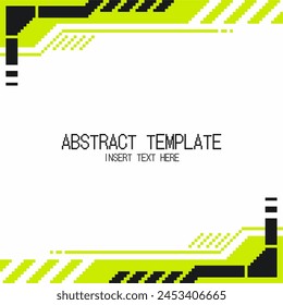 White Background with Futuristic Pixel Art Style Black and Acid Green Frame Template