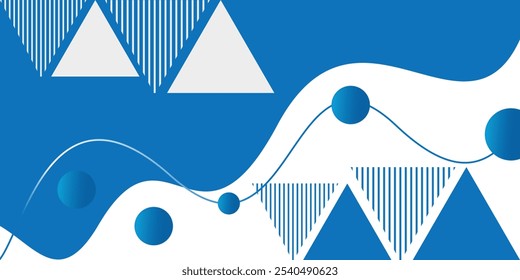 Fondo blanco con Formas geométricas. Abstractas bolas y triángulos azules