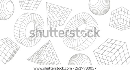 White background of geometric shapes. Square, Triangle, Circle .Linear geometric drawing. Vector illustration.