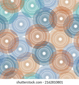 white background geometry circle color seamless fabric sample.  Simple geo pattern. Clothing fabric print. Seamless trellis background