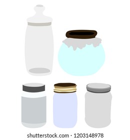 white background, glass jar set