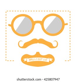 White background with glasses, a mustache and a beard for father's day celebrations