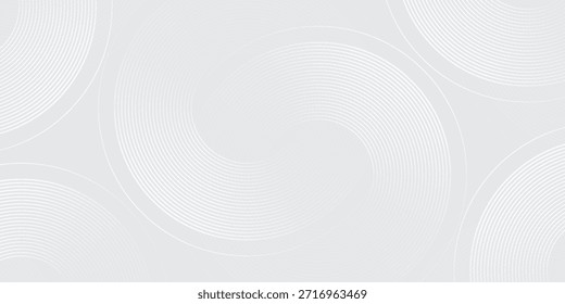 Fondo blanco líneas geométricas brillantes sobre fondo gris. Arte simple moderno brillante azul buen patrón de líneas circulares. arte circular