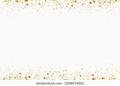 Fundo branco com brilho dourado. Design de partículas de glitter aleatórias.