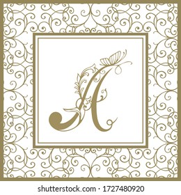 White background with a gold pattern. Luxury monogram in elegant ornament. Great for logo, monogram, invitation, flyer, menu, brochure, background or any desired idea.