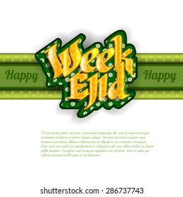 white background with gold weekend Lettering on green with white backing