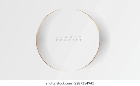 Fondo blanco con líneas de círculo dorado, concepto elegante de lujo. Resumen Círculos de oro transparentes sobre fondo gris blanco. Ilustración vectorial