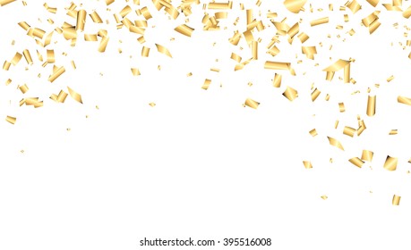 Fundo branco com confete dourado. Ilustração vetorial.