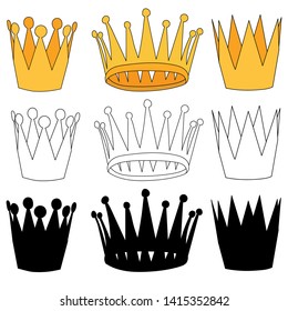 white background, golden crown in a flat style