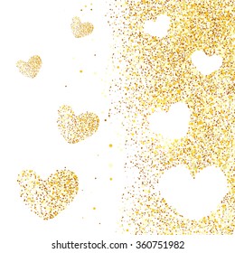 white  background with golden hearts, vector illustration