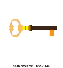 white background, golden old key