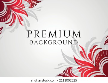 White background with graceful stylized red flowers in the corners, a template for covers, postcards, congratulations, wedding invitations, advertising in fashion, cosmetology, floristry. Vector