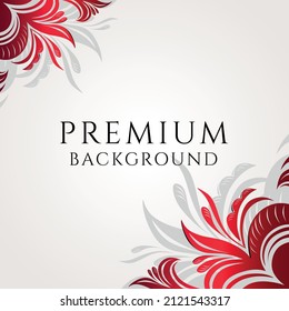 White background with graceful stylized red flowers in the corners, a template for covers, postcards, congratulations, wedding invitations, advertising in fashion, cosmetology, floristry. Vector