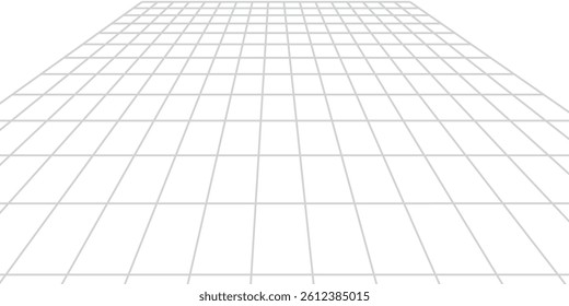 White background with gray perspective grid lines creating a square pattern. Template platform for technology, user interface, industry, science, blueprint, or infographic concept. 