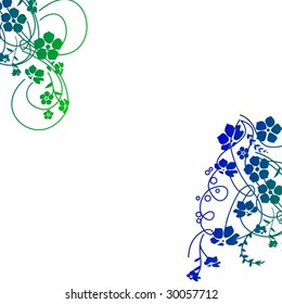 a white background with green blue shaded floral patterns
