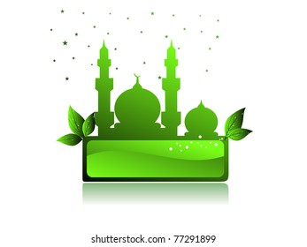 white background with green mosque