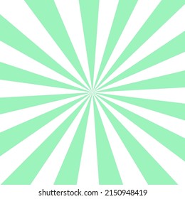 White background with green sun rays. Abstract summer sun shine. Flat vector illustration