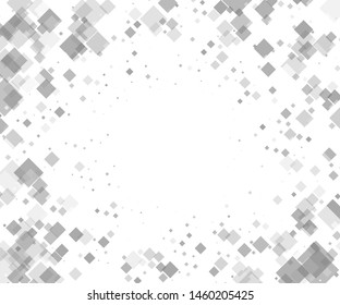White background with grey rhombuses of different size and transparency. Vector illustration. Popular geometric pattern