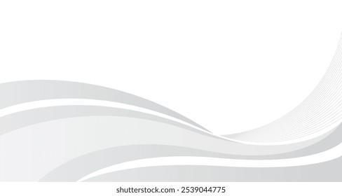 White background with grey silver monochrome wave modern element. Blended thin line backdrop for company business presentation