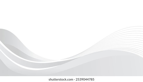 White background with grey silver monochrome wave modern element. Blended thin line backdrop for company business presentation