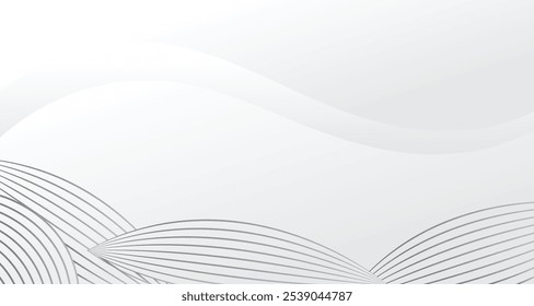 White background with grey silver monochrome wave modern element. Blended thin line backdrop for company business presentation