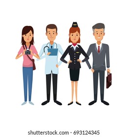 white background with group people of different professions