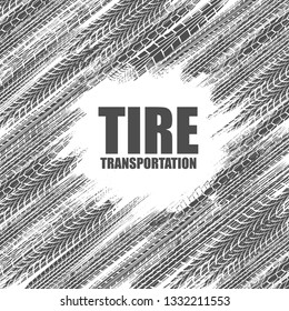 White background with grunge gray tire tracks and black circle