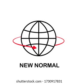 In white background have image a globe with text is NEW NORMAL. After COVID-19 pandemic, The world is changed to new lifestyle.