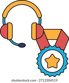 Ein weißer Hintergrund mit Headset und Stern. Das Headset ist ein Symbol der Kommunikation und der Stern ist ein Symbol der Leistung