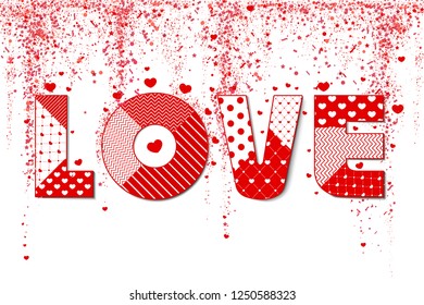 White background with hearts, love, and place for your text. Vector Illustration. Love sign made with wrapping paper with lovely hearts texture. Abstract Vector illustration for Valentine's day