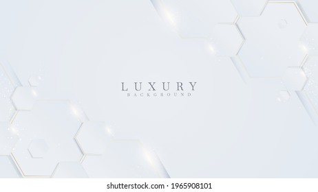 White background with hexagon golden lines. Luxury 3d realistic concept. Vector illustration for design.