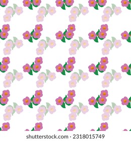 A white background highlights these bouquets of little pink flowers creating geometric shape for this seamless repeat pattern design.