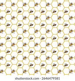 White background with honeycombs.Vector seamless pattern with bees and honeycombs on a white background.