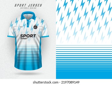 A white background with horizontal blue stripes and a lightning bolt pattern.