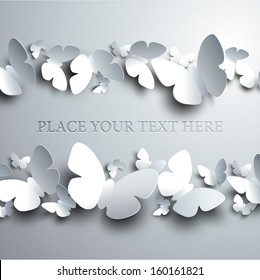 white background with horizontal frame made of cutout butterflies