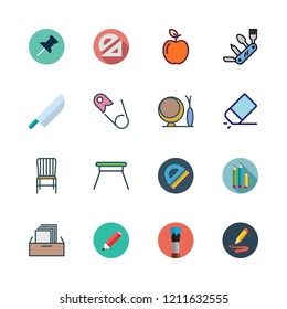 white background icon set. vector set about pencil, knife, eraser and push pin icons set.