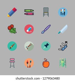 white background icon set. vector set about eraser, beetle, knife and paint brushes icons set.