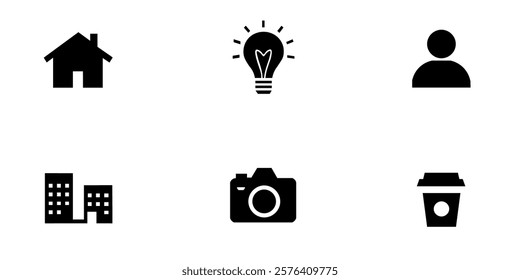 A white background icons of a house, a camera, a light bulb, or profile,
and a trash
