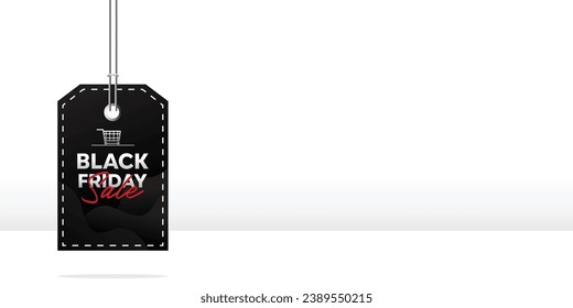 "White background image with Black Friday sale theme, space for text and shopping cart icon. Perfect for Black Friday sales."